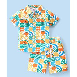 Babyhug Single Jersey Knit Half Sleeves Shirt & Shorts Set With Fruit Print -Multicolor
