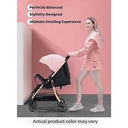 Babyhug Stroller with Reversible Handle Adjustable Backrest & Canopy - Blue| Concealed Link Brake| Suspension Wheels| Removable Food Tray