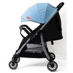 Babyhug Stroller with Reversible Handle Adjustable Backrest & Canopy - Blue| Concealed Link Brake| Suspension Wheels| Removable Food Tray