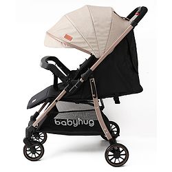 Babyhug Stroller with Reversible Handle Adjustable Backrest & Canopy - Blue| Concealed Link Brake| Suspension Wheels| Removable Food Tray