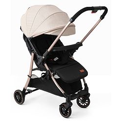 Babyhug Stroller with Reversible Handle Adjustable Backrest & Canopy - Blue| Concealed Link Brake| Suspension Wheels| Removable Food Tray