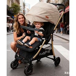 Babyhug Stroller with Reversible Handle Adjustable Backrest & Canopy - Blue| Concealed Link Brake| Suspension Wheels| Removable Food Tray