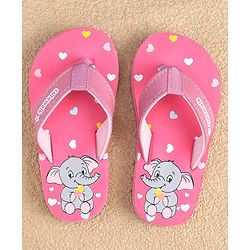Cute Walk by Babyhug Slip On Flip Flops with Elephant & Heart Print - Pink