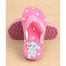 Cute Walk by Babyhug Slip On Flip Flops with Elephant & Heart Print - Pink