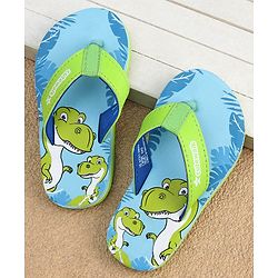 Cute Walk by Babyhug Slip On Flip Flops with Dinosaur Print - Blue & Green