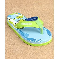 Cute Walk by Babyhug Slip On Flip Flops with Dinosaur Print - Blue & Green