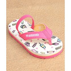 Cute Walk by Babyhug  Flip Flops with Back Strap Heart Print - Pink & White