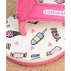 Cute Walk by Babyhug  Flip Flops with Back Strap Heart Print - Pink & White