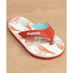 Cute Walk by Babyhug Slip On Flip Flops with Giraffe Print - Orange