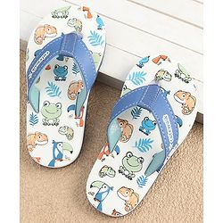 Cute Walk by Babyhug Slip On Flip Flops with Animals Print - Blue & White