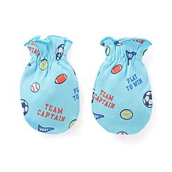 Babyhug 100% Cotton Mittens & Booties Sports Print - Blue