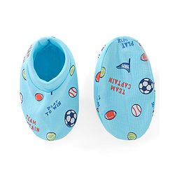 Babyhug 100% Cotton Mittens & Booties Sports Print - Blue