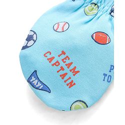 Babyhug 100% Cotton Mittens & Booties Sports Print - Blue