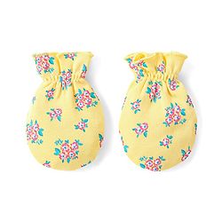 Babyhug 100% Cotton Mittens & Booties Floral Print - Yellow