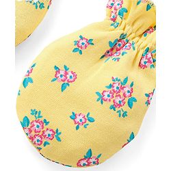 Babyhug 100% Cotton Mittens & Booties Floral Print - Yellow
