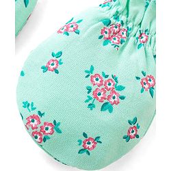 Babyhug 100% Cotton Mittens & Booties Floral Print - Green