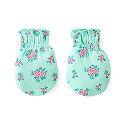 Babyhug 100% Cotton Mittens & Booties Floral Print - Green