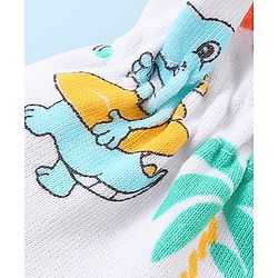 Babyhug 100% Cotton Knit Dino Printed Mittens & Booties Set - Multicolour