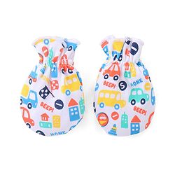 Babyhug 100% Cotton Mittens & Booties Vehicle Print - White