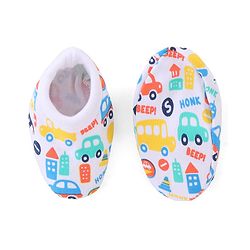 Babyhug 100% Cotton Mittens & Booties Vehicle Print - White