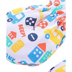 Babyhug 100% Cotton Mittens & Booties Vehicle Print - White