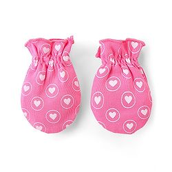 Babyhug 100% Cotton Interlock Mittens & Booties Set Hearts Print - Pink
