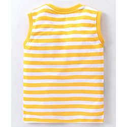 Babyhug Single Jersey Cotton Knit Sleeveless Striped T-Shirt & Shorts Set with Dino Embroidery - Yellow & Blue