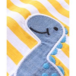 Babyhug Single Jersey Cotton Knit Sleeveless Striped T-Shirt & Shorts Set with Dino Embroidery - Yellow & Blue