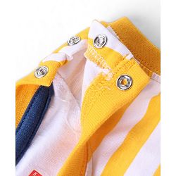Babyhug Single Jersey Cotton Knit Sleeveless Striped T-Shirt & Shorts Set with Dino Embroidery - Yellow & Blue