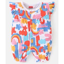 Babyhug 100% Cotton Knit Frill Sleeves Romper with Rainbow Print - Multicolour
