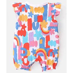 Babyhug 100% Cotton Knit Frill Sleeves Romper with Rainbow Print - Multicolour