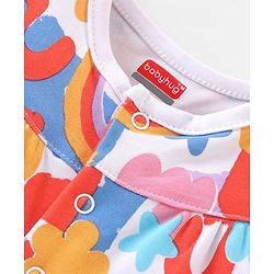 Babyhug 100% Cotton Knit Frill Sleeves Romper with Rainbow Print - Multicolour