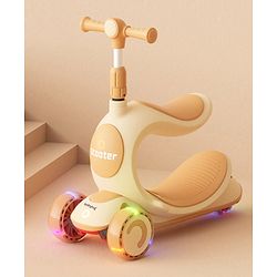 Babyhug Hawk 3in1 Foldable Kids 3 Wheel Scooter with Adjustable Seat LED Wheels Wide Standing Deck & 4 Level Height Adjustment| Compact Fold| Lean-to-Steer| Toy for 3 to 12 year Boys and Girls| Gifting Option