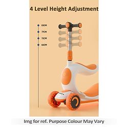 Babyhug Hawk 3in1 Foldable Kids 3 Wheel Scooter with Adjustable Seat LED Wheels Wide Standing Deck & 4 Level Height Adjustment| Compact Fold| Lean-to-Steer| Toy for 3 to 12 year Boys and Girls| Gifting Option
