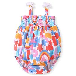 Babyhug 100% Cotton Knit Singlet Sleeves Floral Printed Onesie - Multicolour