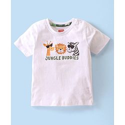Babyhug Single Jersey Knit Half Sleeves  T-Shirt &  Camouflage Shorts Set  Animal Print - White & Green