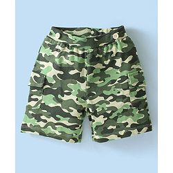 Babyhug Single Jersey Knit Half Sleeves  T-Shirt &  Camouflage Shorts Set  Animal Print - White & Green