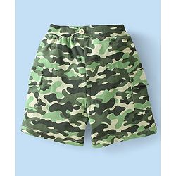 Babyhug Single Jersey Knit Half Sleeves  T-Shirt &  Camouflage Shorts Set  Animal Print - White & Green