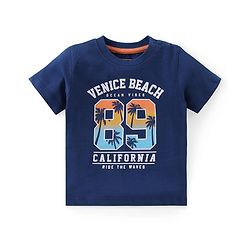 Babyhug Cotton Knit Half Sleeves T-Shirt & Shorts Set With Text Print - Blue & Orange