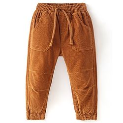 Babyhug Cotton Lycra Full Length  Solid Corduroy Pants - Golden Brown