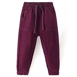 Babyhug Cotton Lycra Full Length Solid Corduroy Pants -Wine