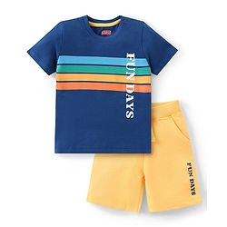 Babyhug Single Jersey Knit Half Sleeves T-Shirt & Shorts Set Text Print - Blue & Orange
