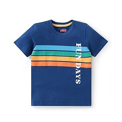 Babyhug Single Jersey Knit Half Sleeves T-Shirt & Shorts Set Text Print - Blue & Orange
