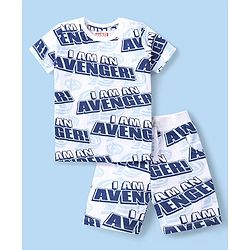 Babyhug Marvel Single Jersey Knit Half Sleeve T-Shirt and Short Set with Avengers Print- White