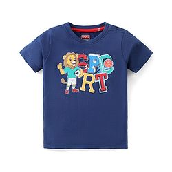 Babyhug Cotton Knit Half Sleeves T-Shirt & Shorts Set With Lion Print - Blue & Red