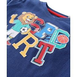 Babyhug Cotton Knit Half Sleeves T-Shirt & Shorts Set With Lion Print - Blue & Red