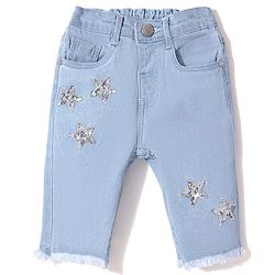 Babyhug Denim Solid Capris with Star Applique - Blue