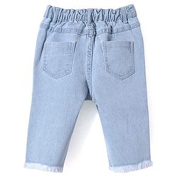 Babyhug Denim Solid Capris with Star Applique - Blue
