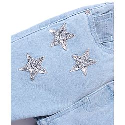 Babyhug Denim Solid Capris with Star Applique - Blue