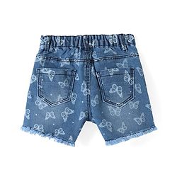 Babyhug Denim Mid Thigh Length Stretchable Shorts Butterfly Print - Blue